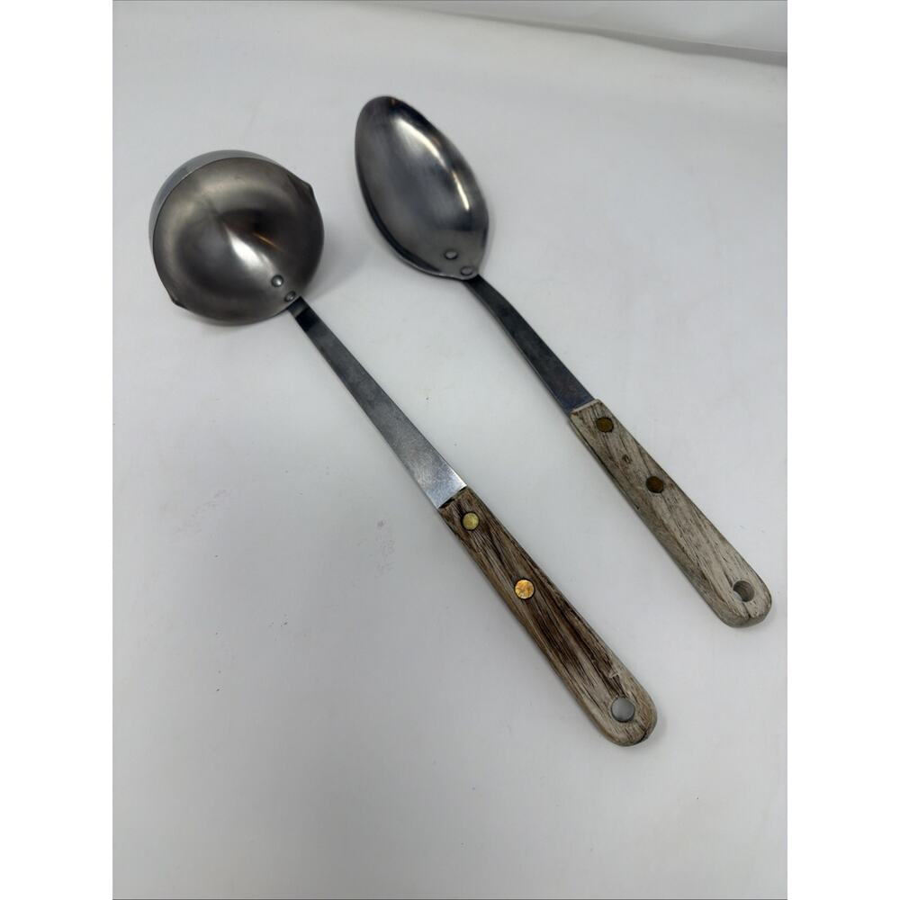 VTG Robinson Knife Co. Wooden Handle Stainless 12” Serving Spoon & Ladle , USA